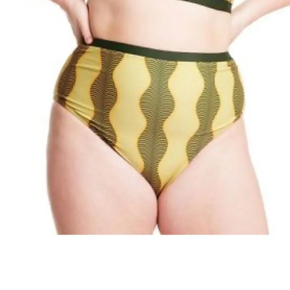 Micro Wave Print Cheeky HighWaist Bikini Bottom FeNoel xTarget Muted Geen NWT XL